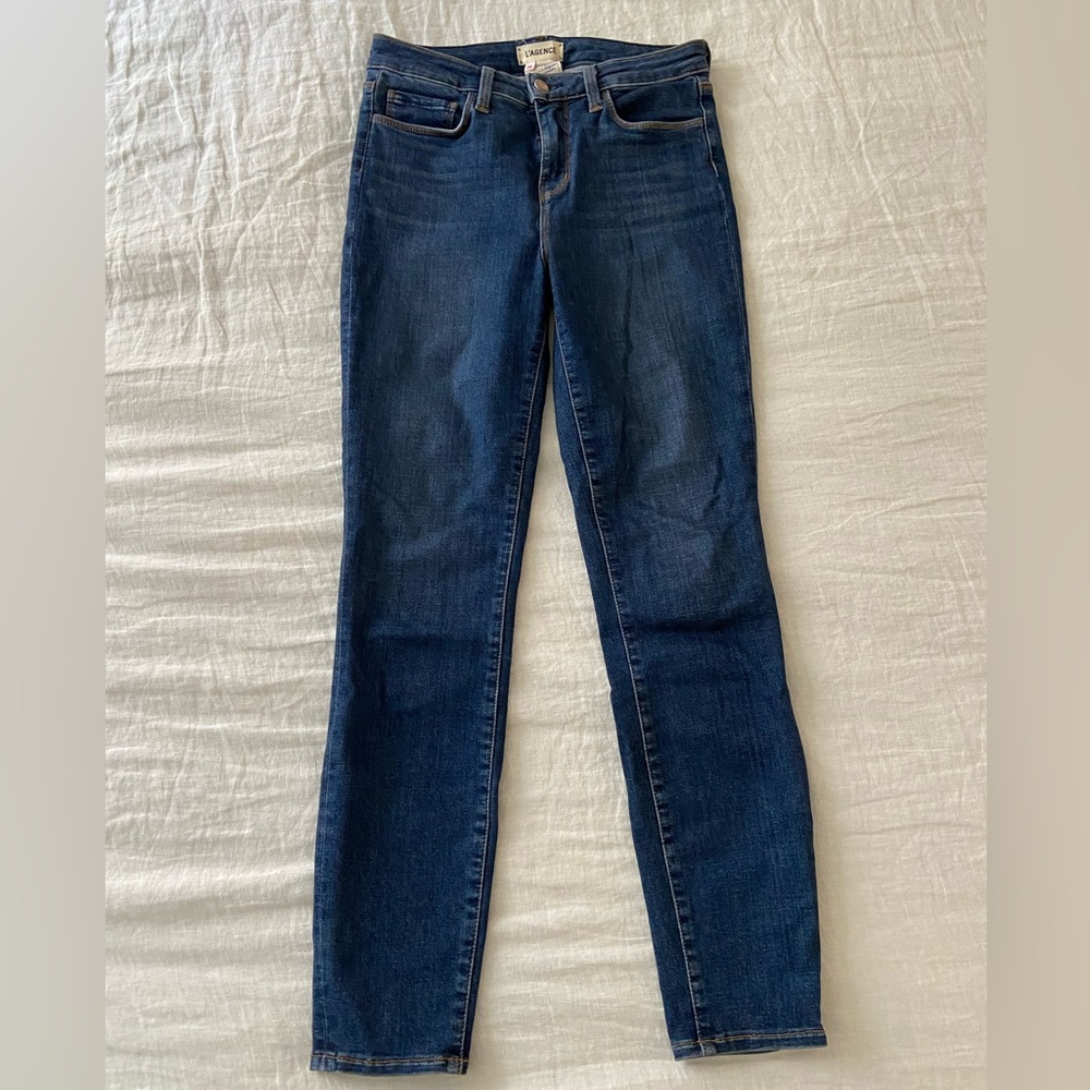 L’AGENCE Dark Wash Mid Rise Skinny Jeans